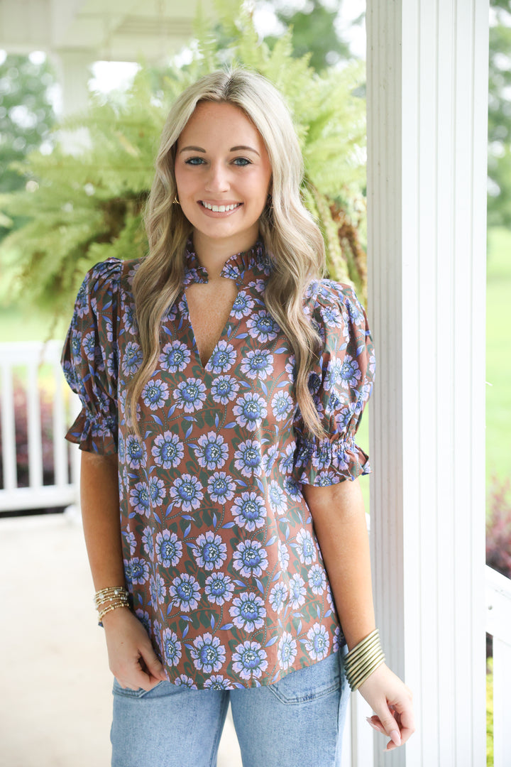 Falling Florals Top "Brown"
