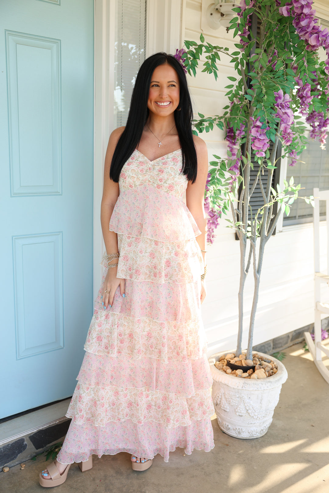 Ryland Romantic Tiered Maxi Dress "Pink Multi"