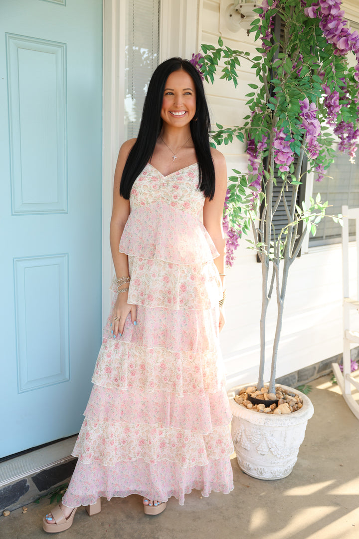 Ryland Romantic Tiered Maxi Dress "Pink Multi"