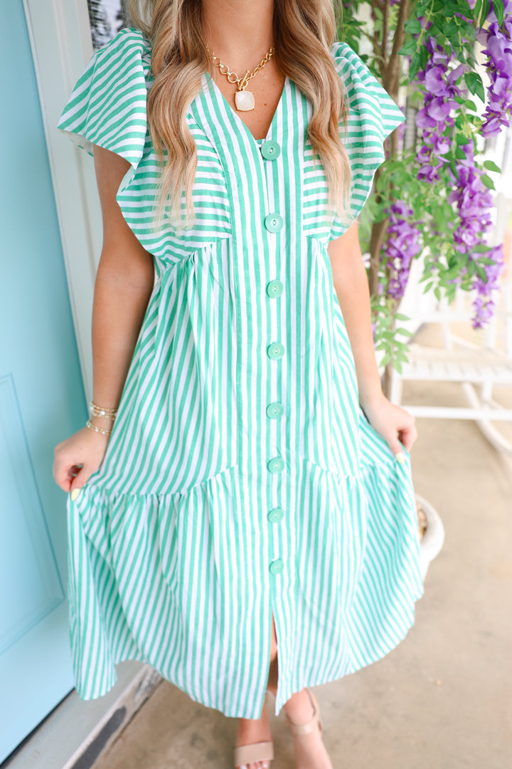 Apple Green Stripe Midi Dress