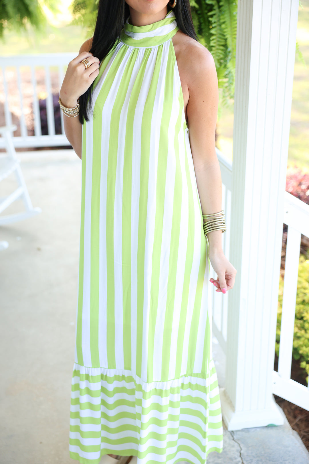 Carolina Coast Halter Neck Maxi Dress "Lime"