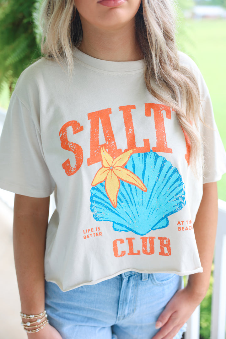 Salty Club Cropped Graphic Tee "Antique White"