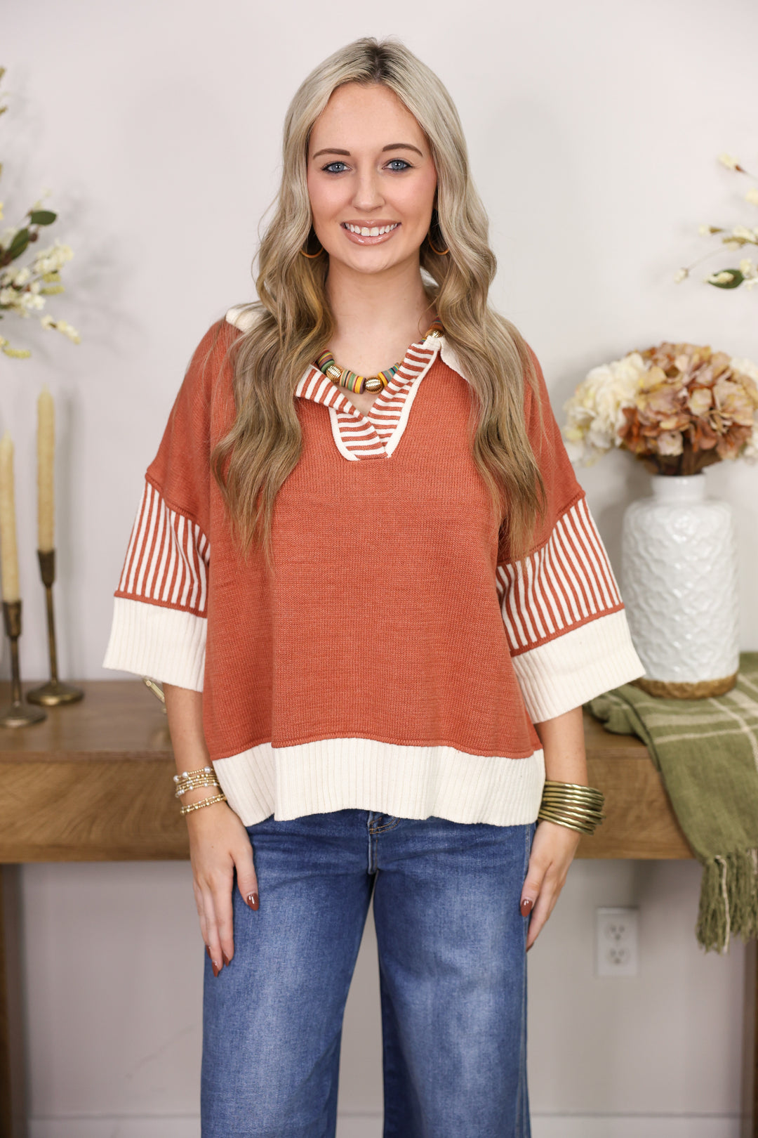 Half Sleeve Sweater Top "Rust"