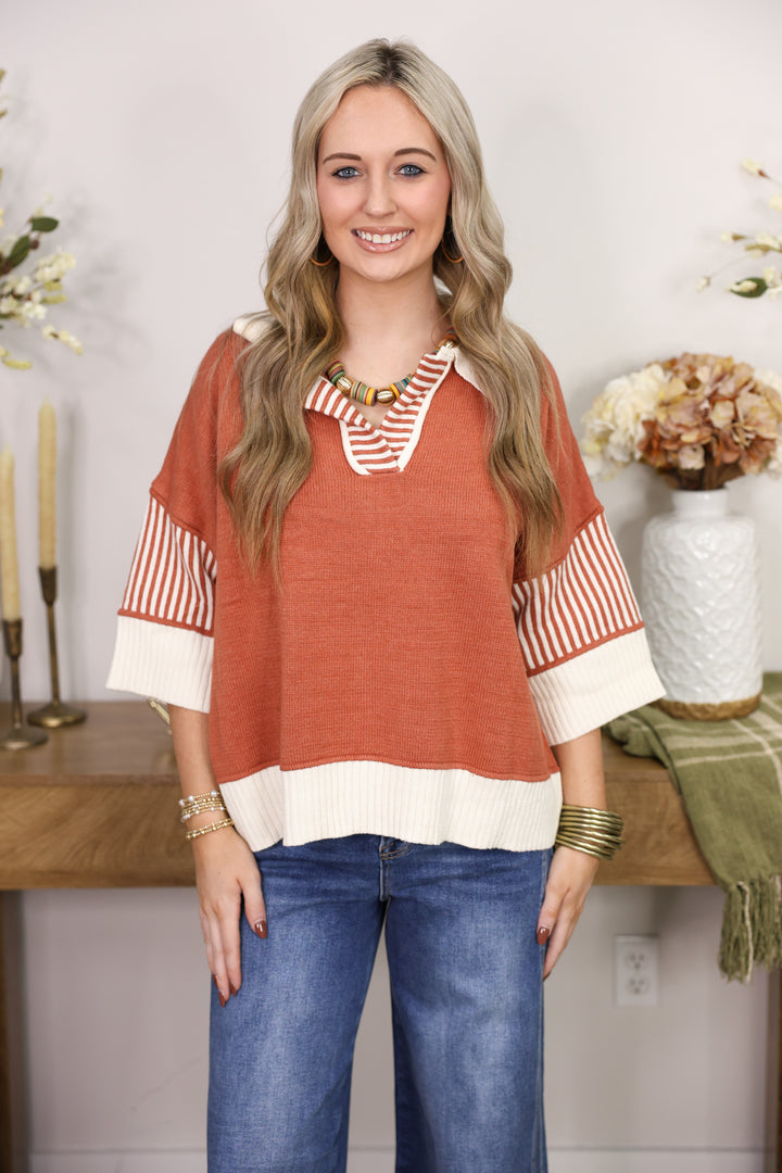 Half Sleeve Sweater Top "Rust"