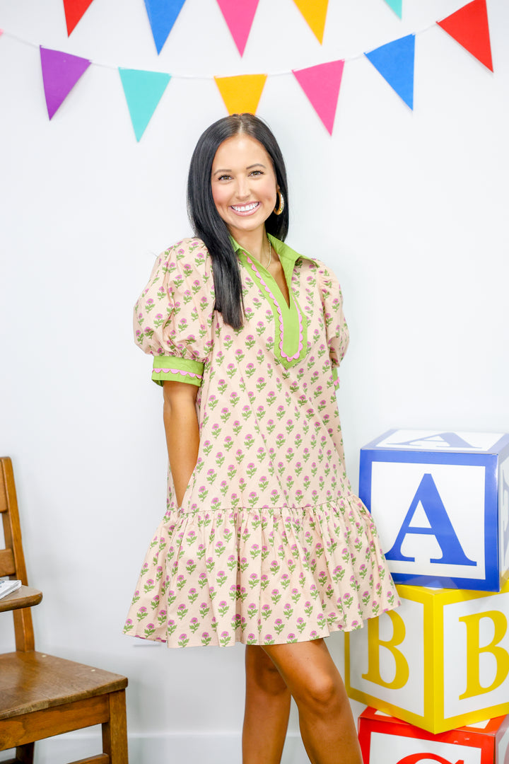 Breezy Bloom Mini Dress "Ecru"
