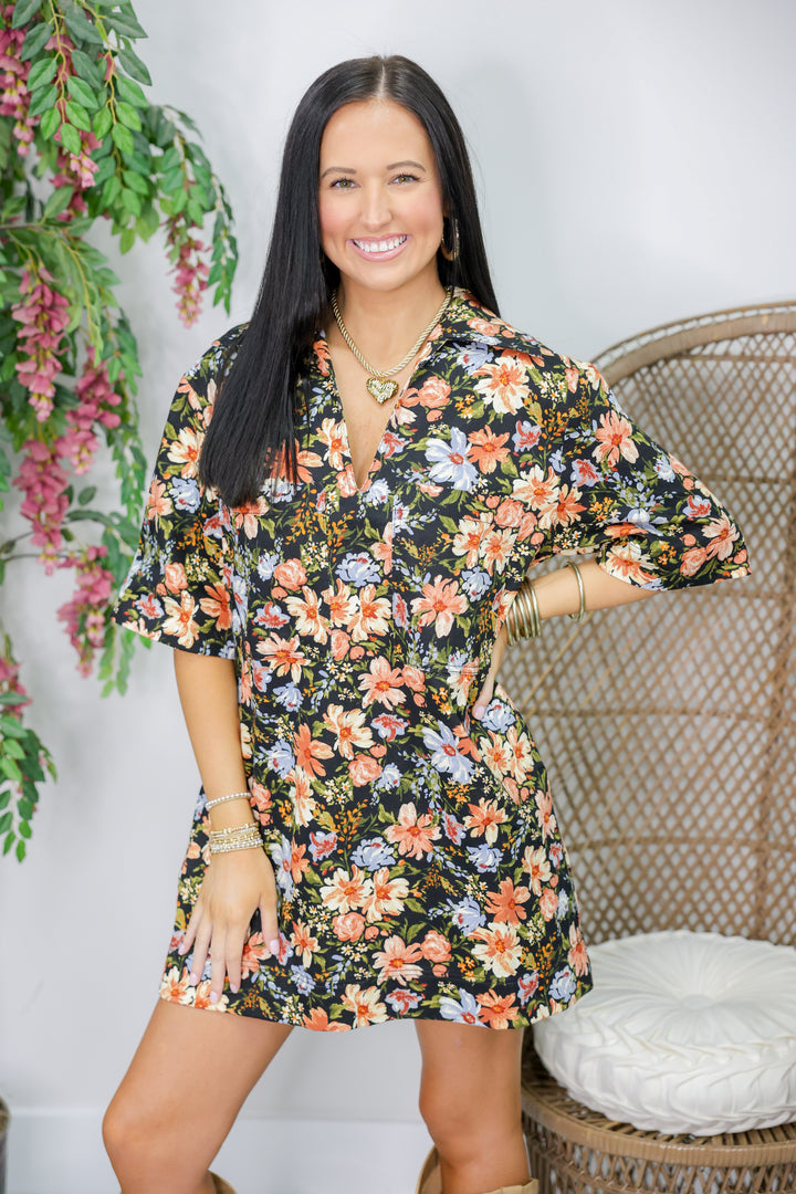 Serving Floral Looks Dress "Black Multi"