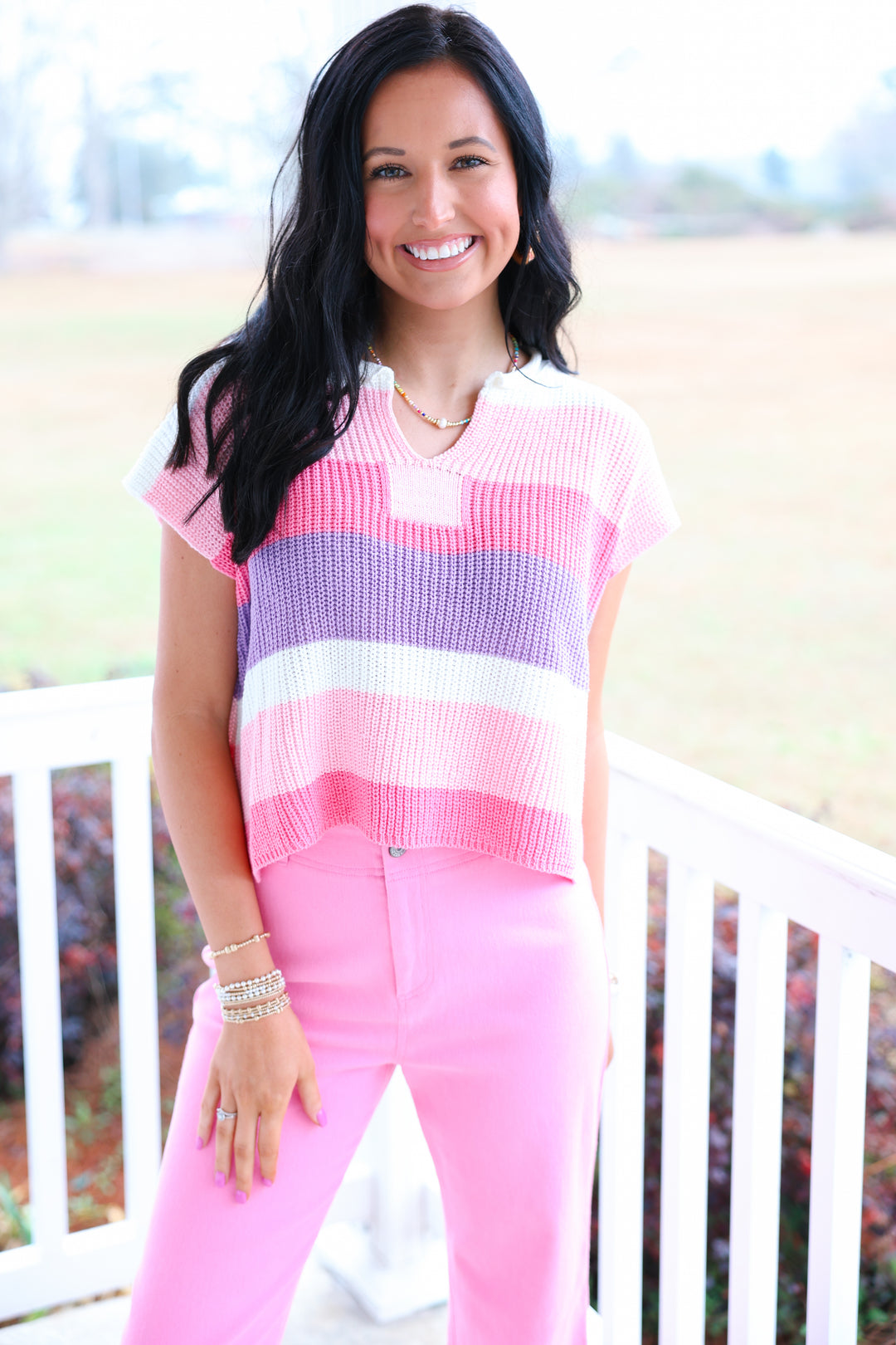 Stripe Sleeveless Top "Blush/Pink/Lilac"