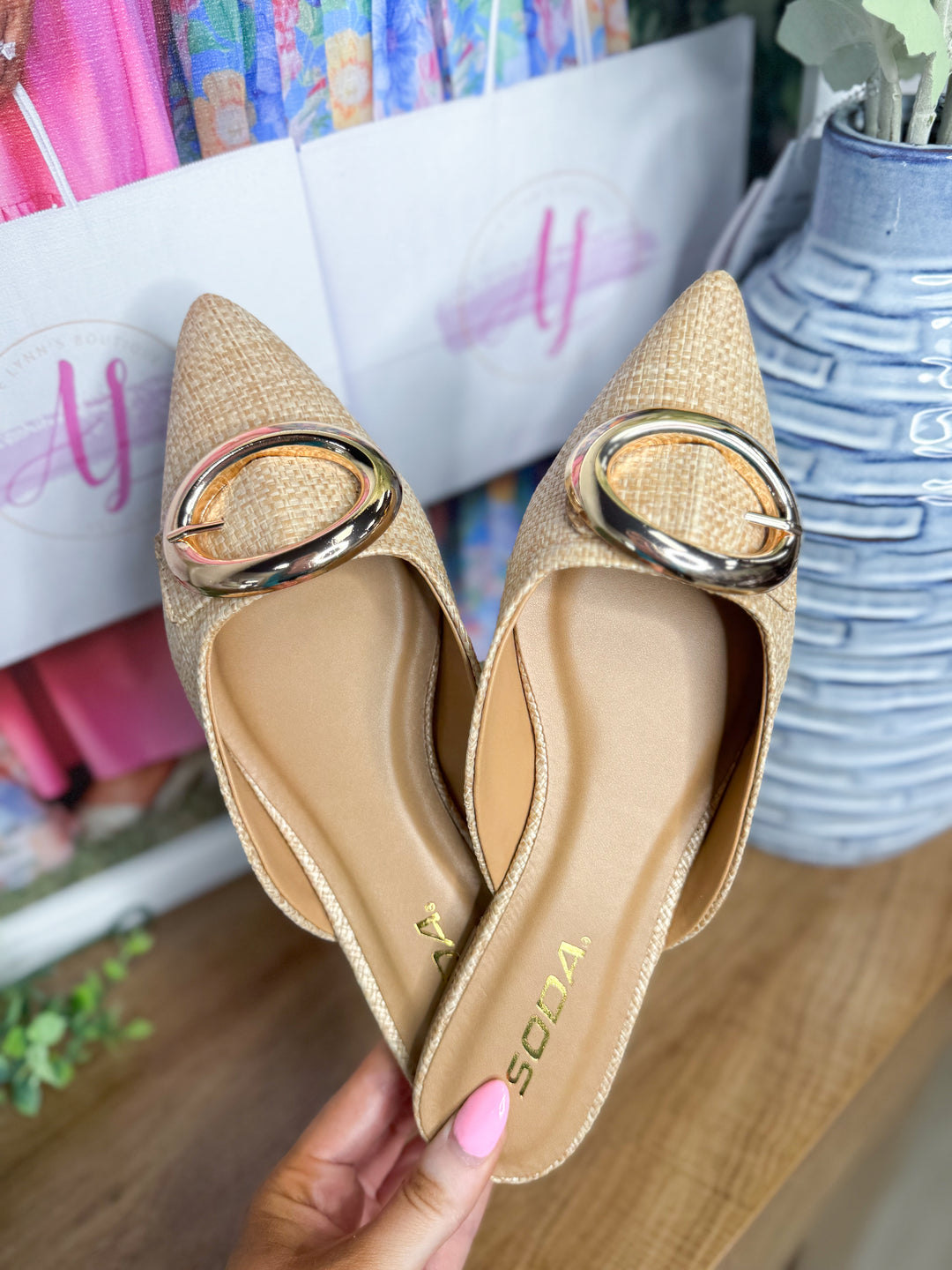 Jamie Pointed Toe Mule "Natural Raffia"