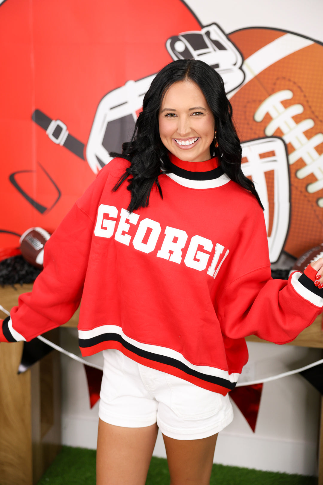 GEORGIA Colorblock Trim Sweatshirt "Red"
