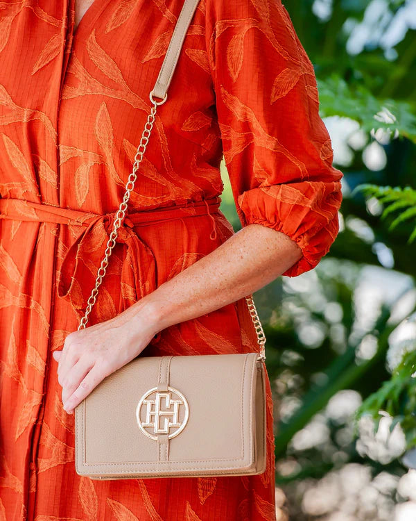 Caroline Hill - Cecilia Circle Logo Handbag "Taupe"