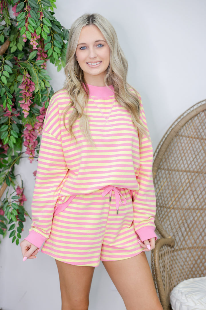 Striped Terry Shorts Set "Pink Lemonade"