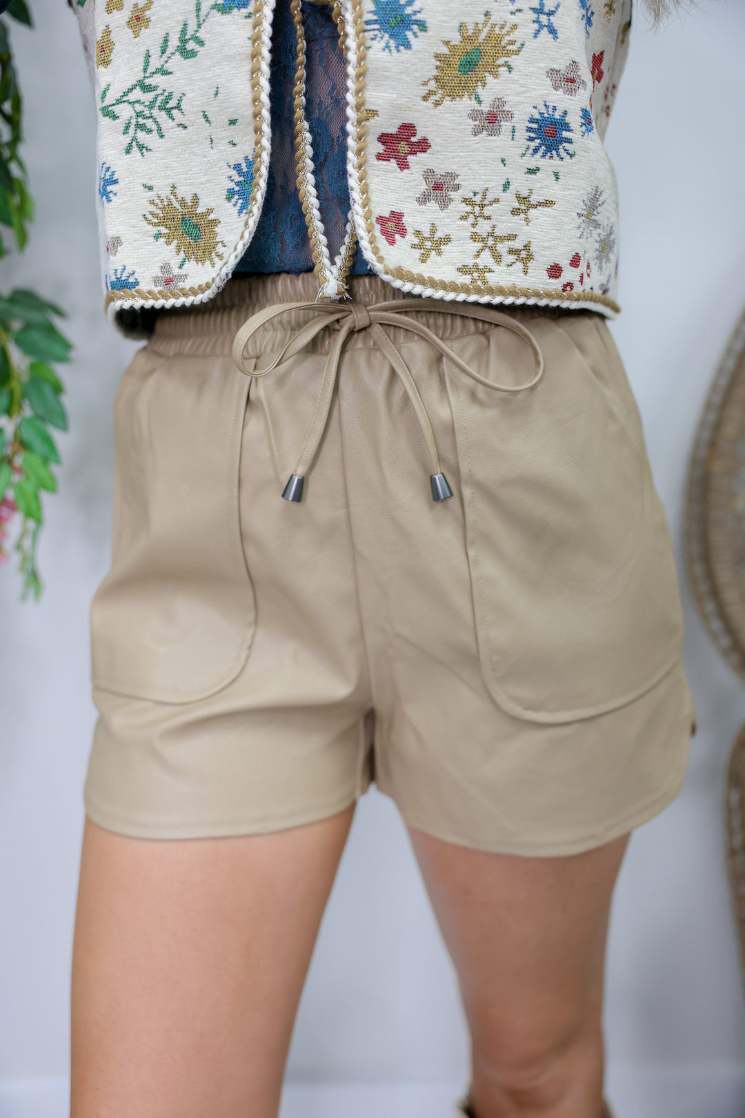 Loving Leather Drawstring Shorts "Beige"