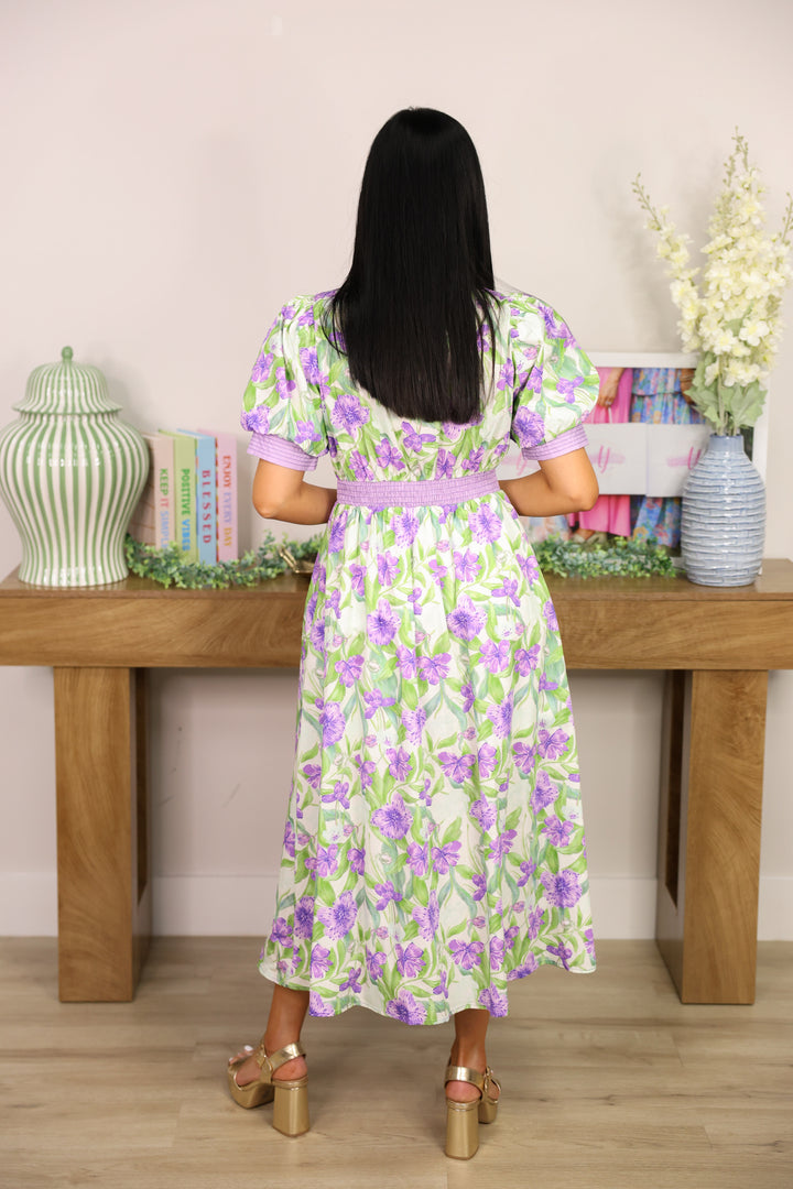Gracious Floral Zipper Dress "Lavender/Green"