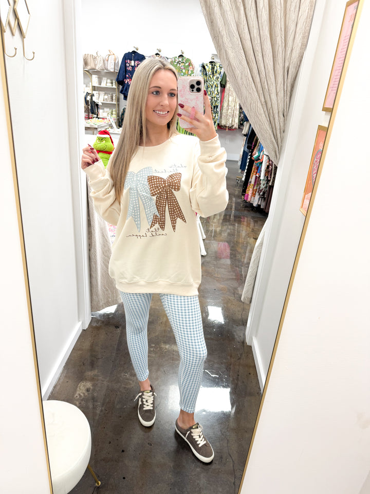 Gingham Bows Graphic Sweatshirt "Sweet Cream"