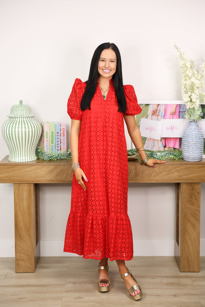 The Everlasting Eyelet Dress "Red"