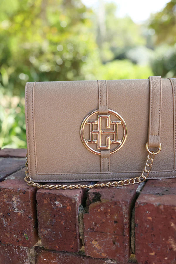 Caroline Hill - Cecilia Circle Logo Handbag "Taupe"