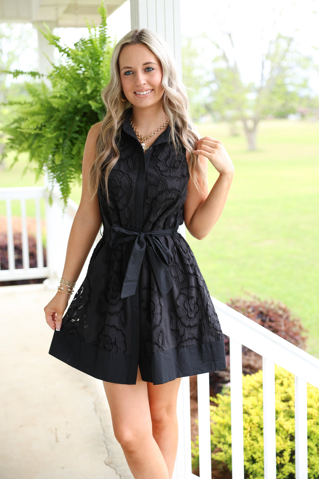 Floral Lace Overlay Solid Sleeveless Mini Dress "Black"
