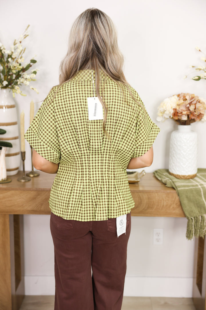 Golden Gingham Top "Matcha"