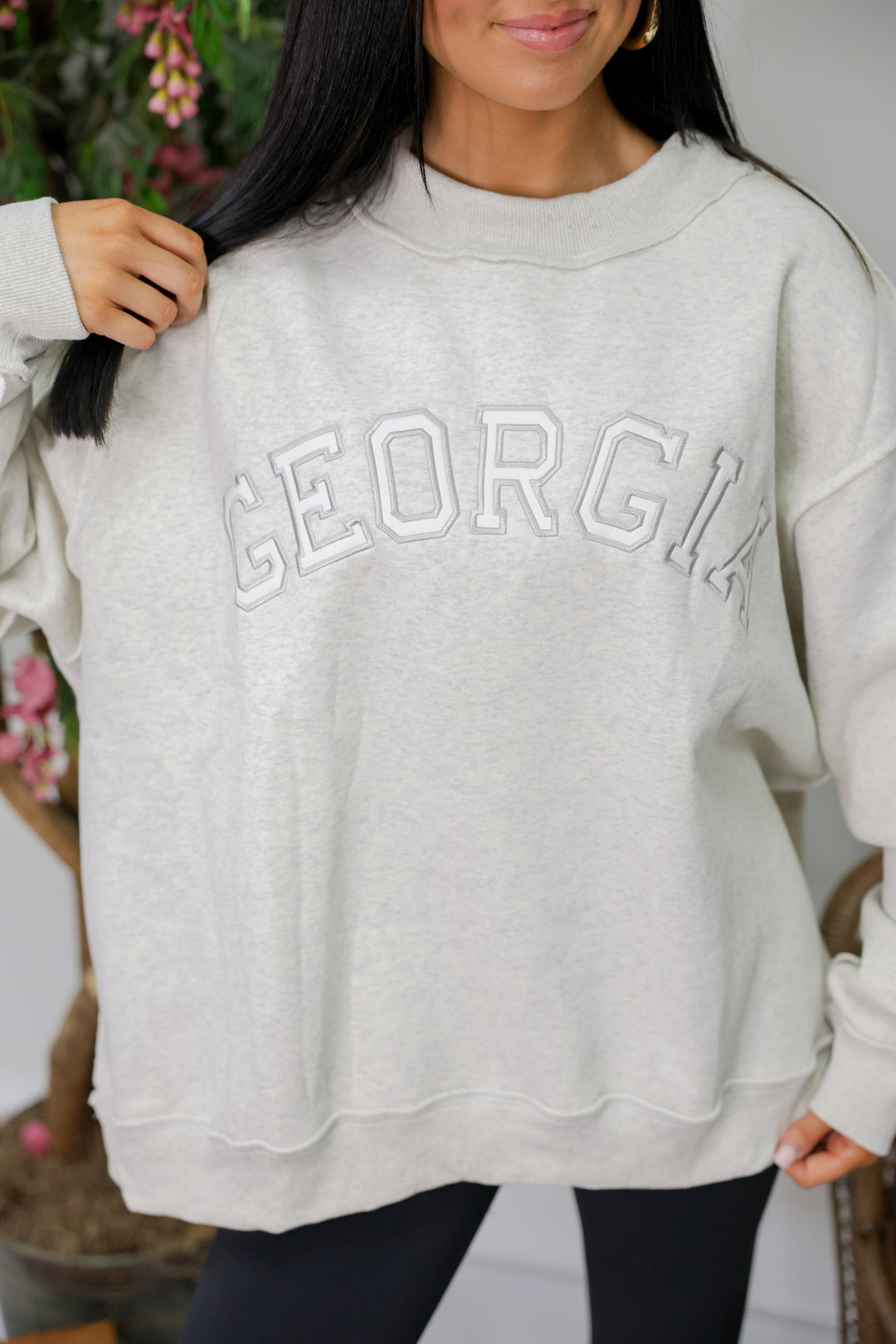 'Georgia' Embroidered Mock Neck Sweatshirt "Ash Grey"