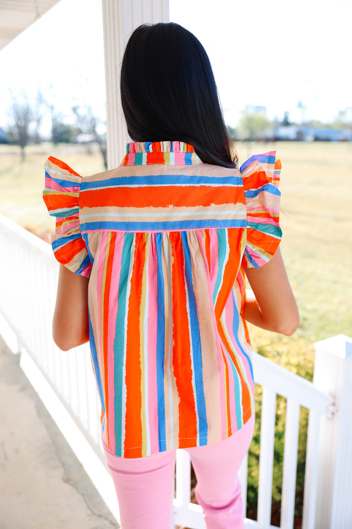 Friendly Flutter Stripe Sleeve Top