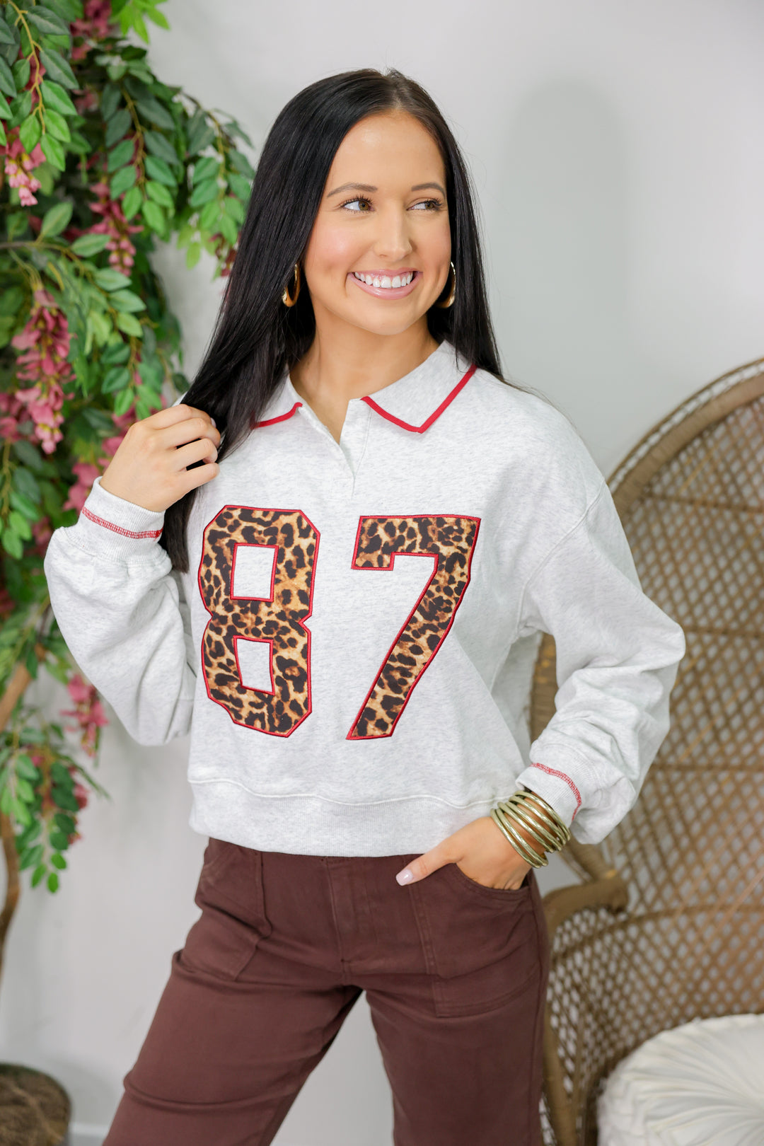 Cropped Varsity Leopard Graphic Pullover