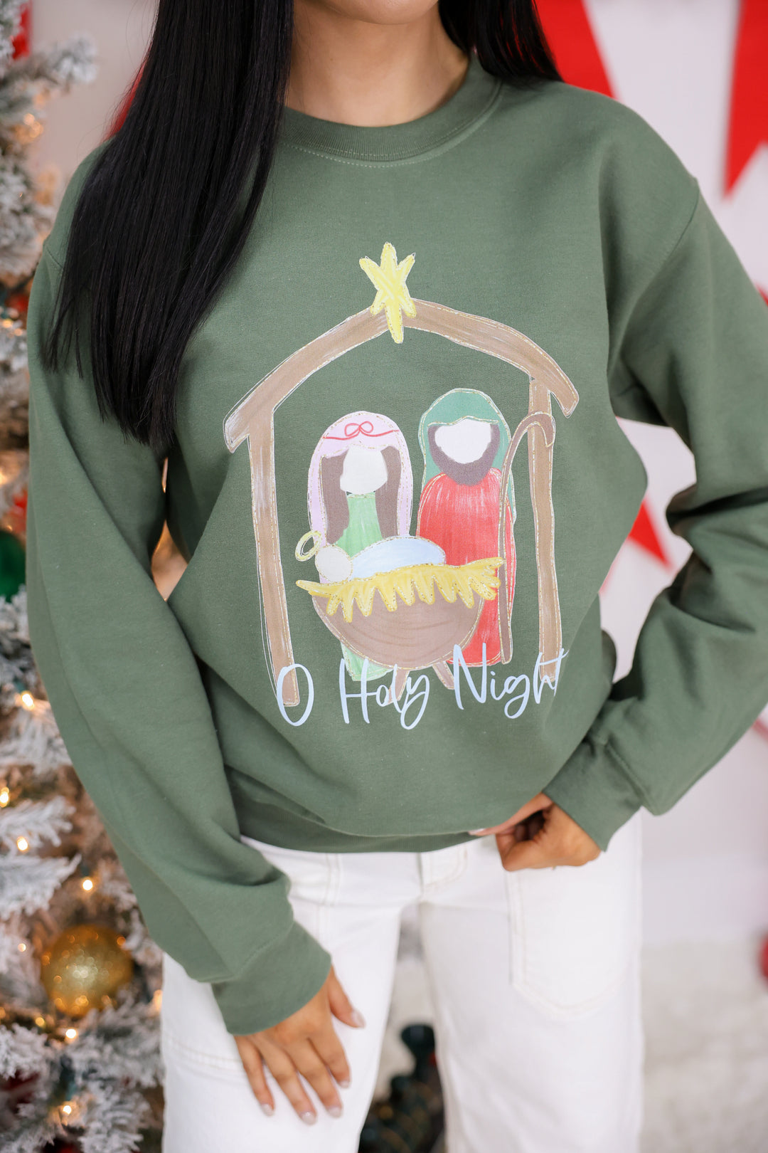 Oh Holy Night Nativity Manger Graphic Sweatshirt