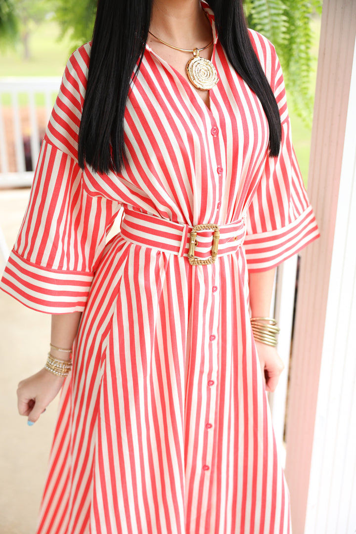 Camden Stripe Midi Dress "Red"