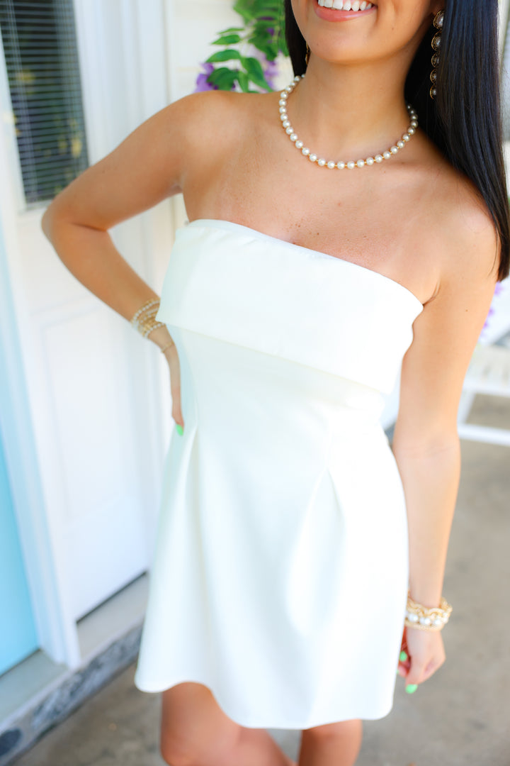 Scuba Tube A-line Mini Dress "Off White"