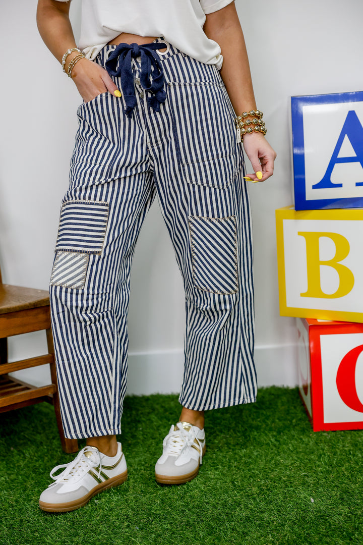 Striped Barrel Pants "Midnight Navy"