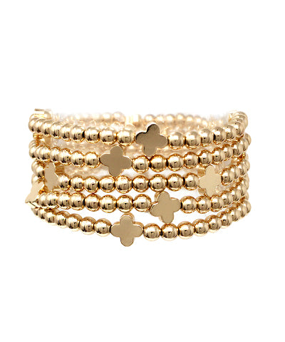5 Row Clover CCB Ball Bracelet Set "Gold"