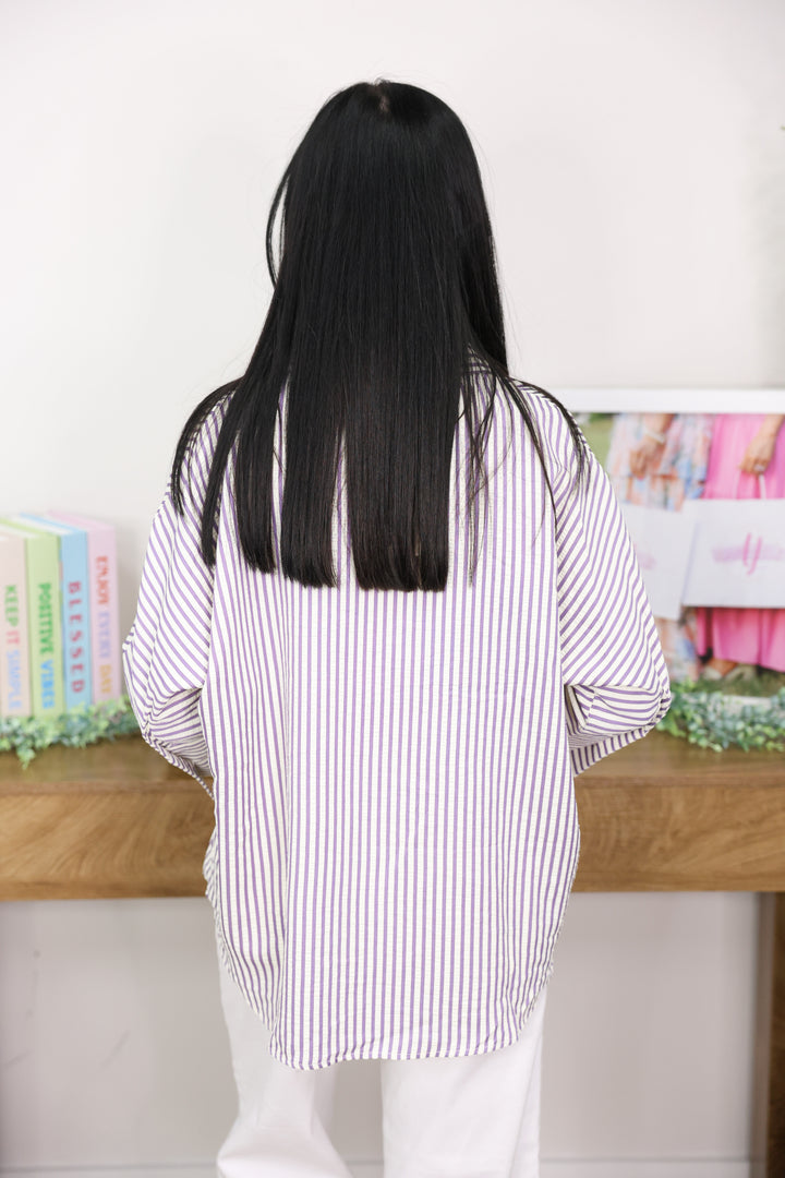 Striped 3/4 Sleeve Top "Lavender"