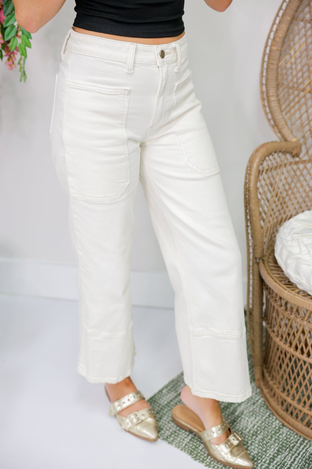 JBD High Rise Cropped Wide Leg Jeans "Off White"