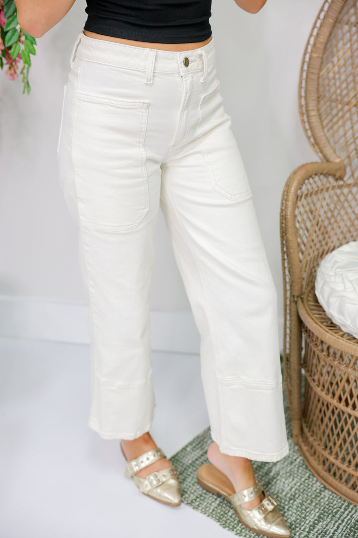 JBD High Rise Cropped Wide Leg Jeans "Off White"
