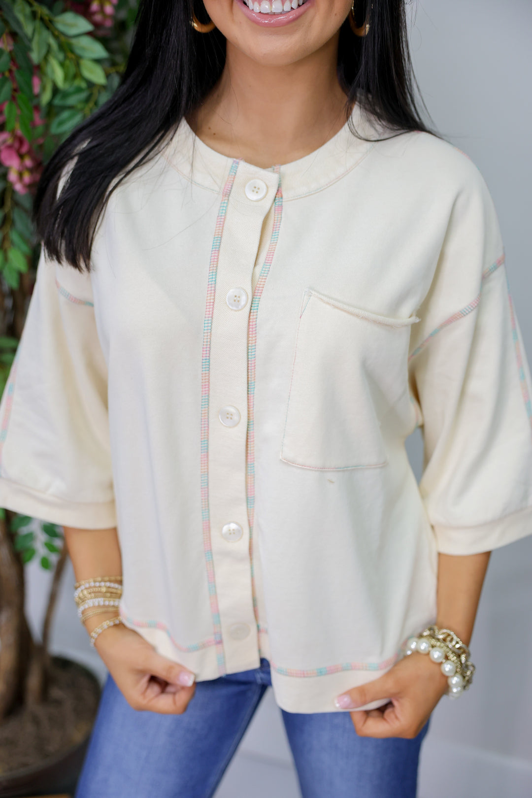 Button Stitch Top "Ivory"