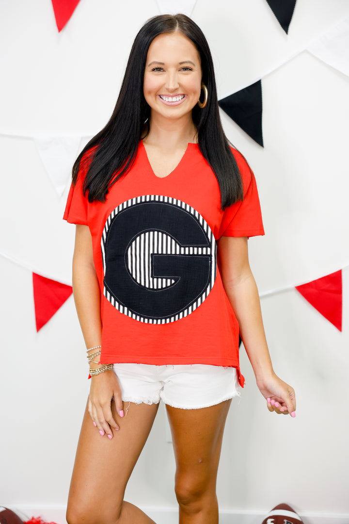 Georgia Patched Knit Top "Red/Black"