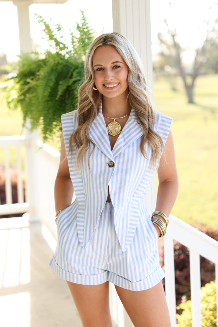 Boardwalk Breeze Romper "White/Blue"