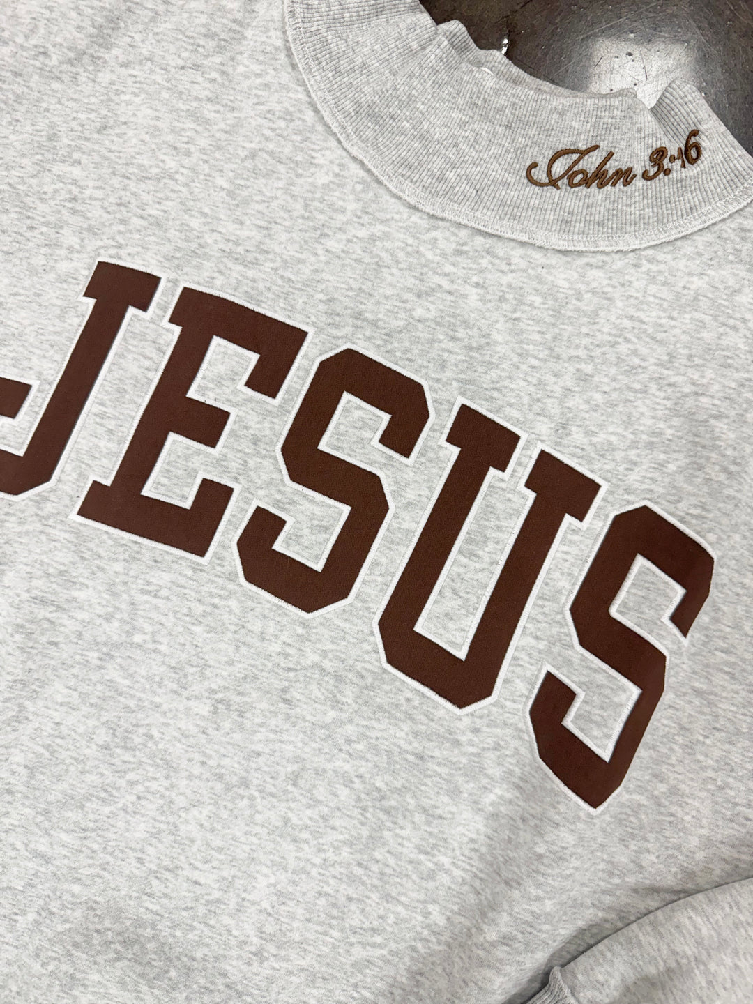 Jesus Applique Mock Neck "Heather Grey"