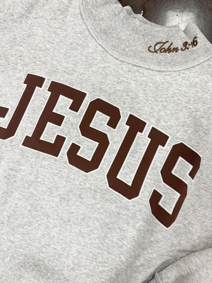 Jesus Applique Mock Neck "Heather Grey"
