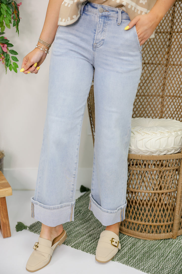 Risen - TC-High Rise Ankle Wide-Cuffed Jeans "Light Denim"