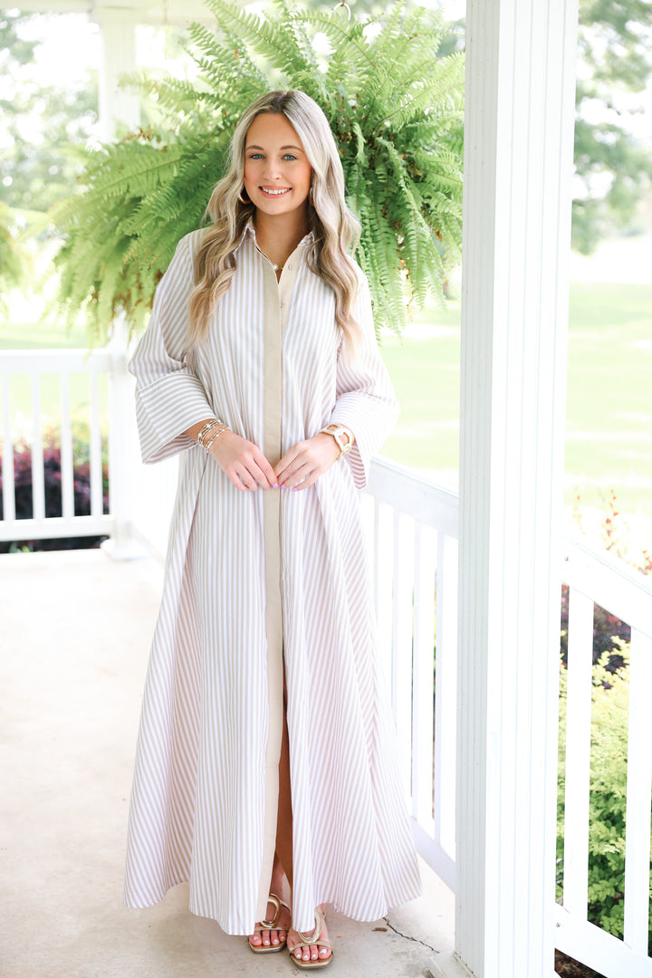 Striped Maxi Shirt Dress "Tan"