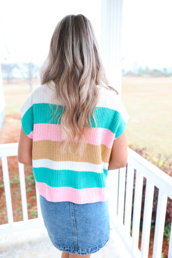 Stripe Sleeveless Top "Jade/Blush/Mango"