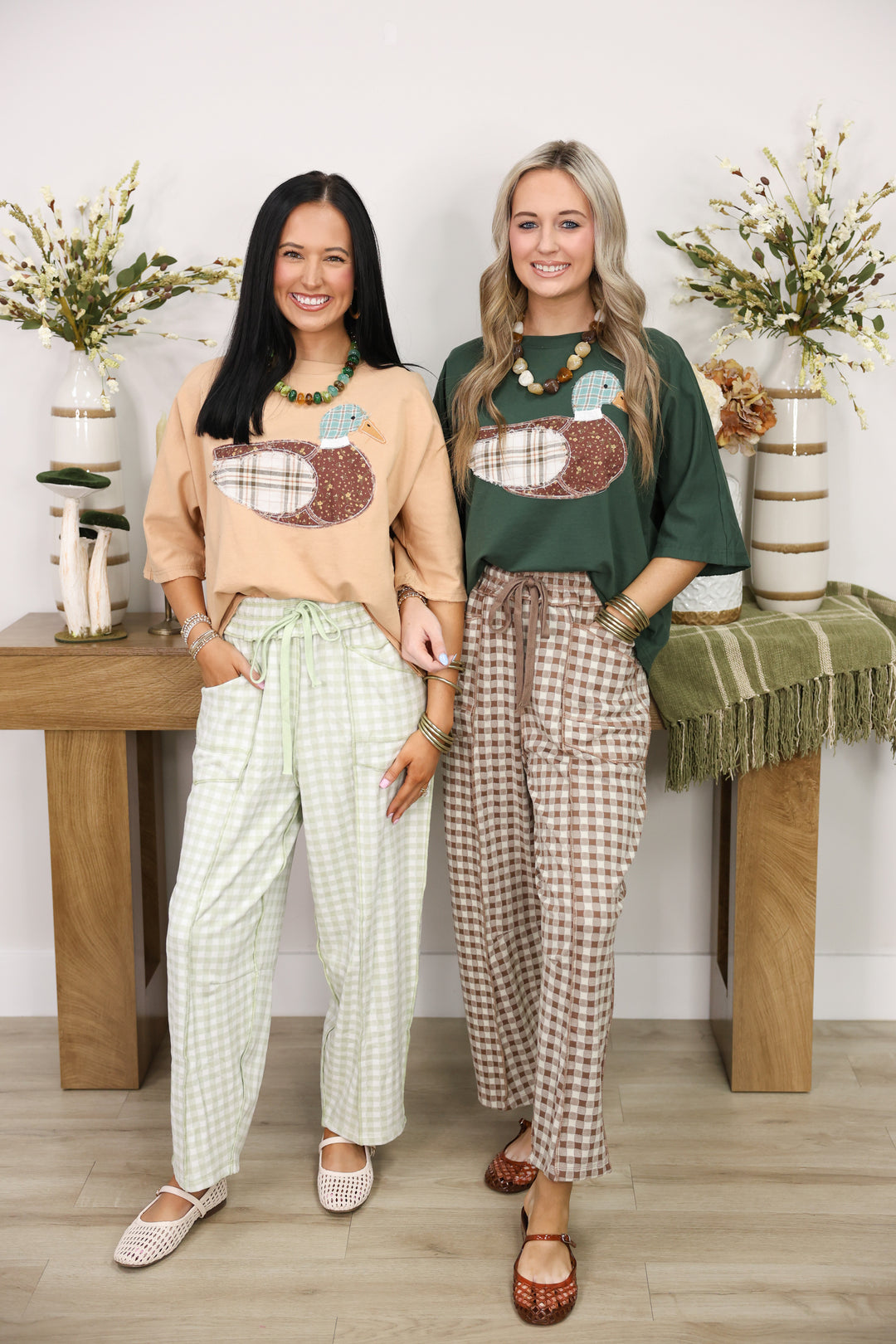 Mallard Duck Patchwork Dolman Sleeve Knit Top "Latte"