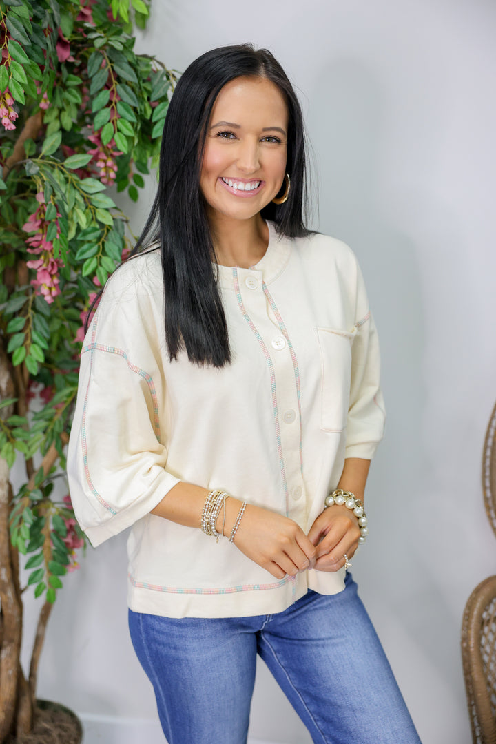 Button Stitch Top "Ivory"