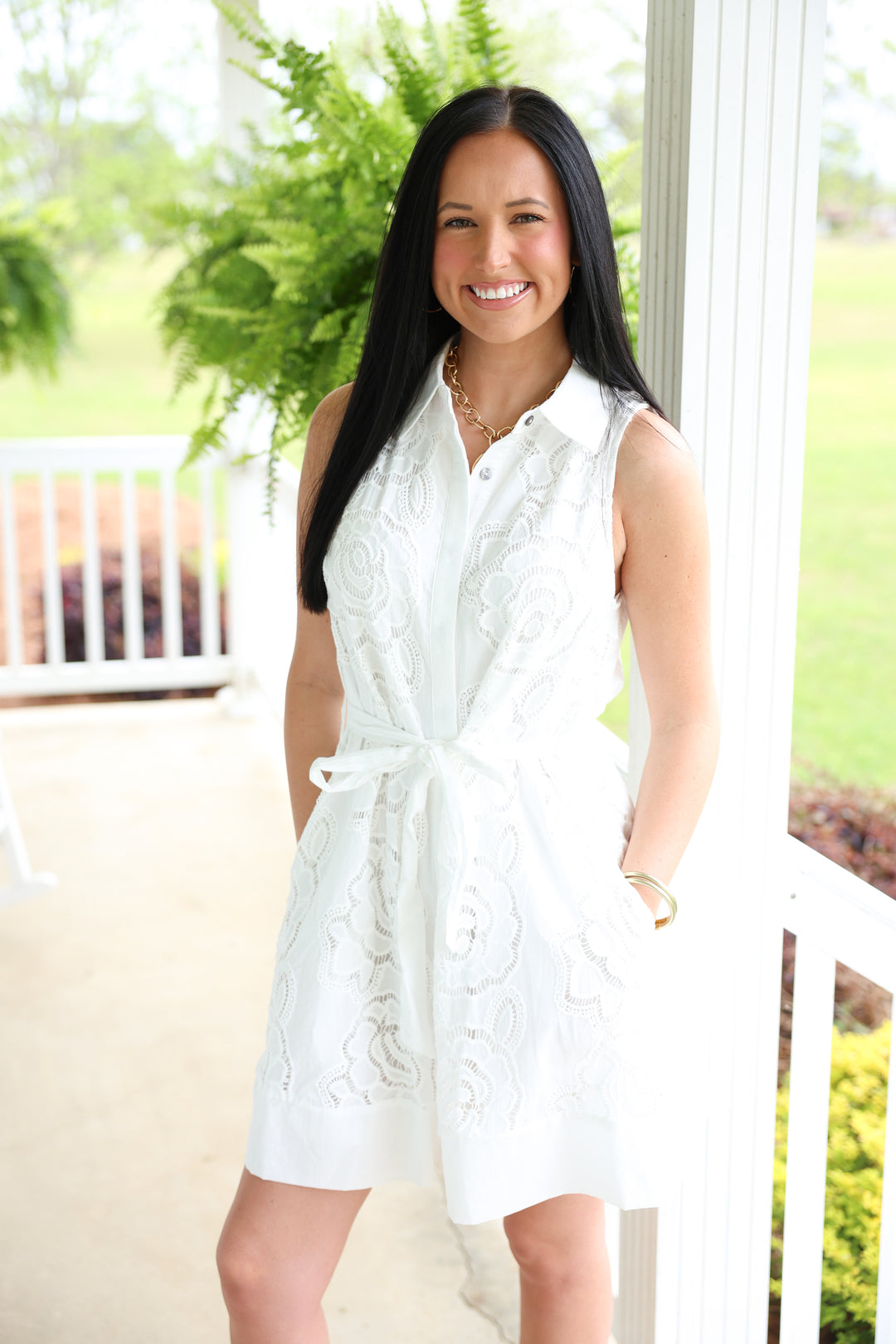 Floral Lace Overlay Solid Sleeveless Mini Dress "Off White"