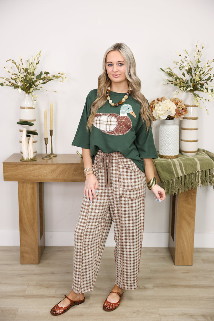 Mallard Duck Patchwork Dolman Sleeve Knit Top "Hunter Green"