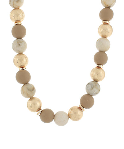 CCB, Wood, Acrylic Ball Bead Necklace "Ivory/Gold"