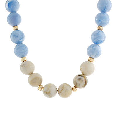 Acrylic Ball Beaded Necklace "Blue/Lt. Beige"