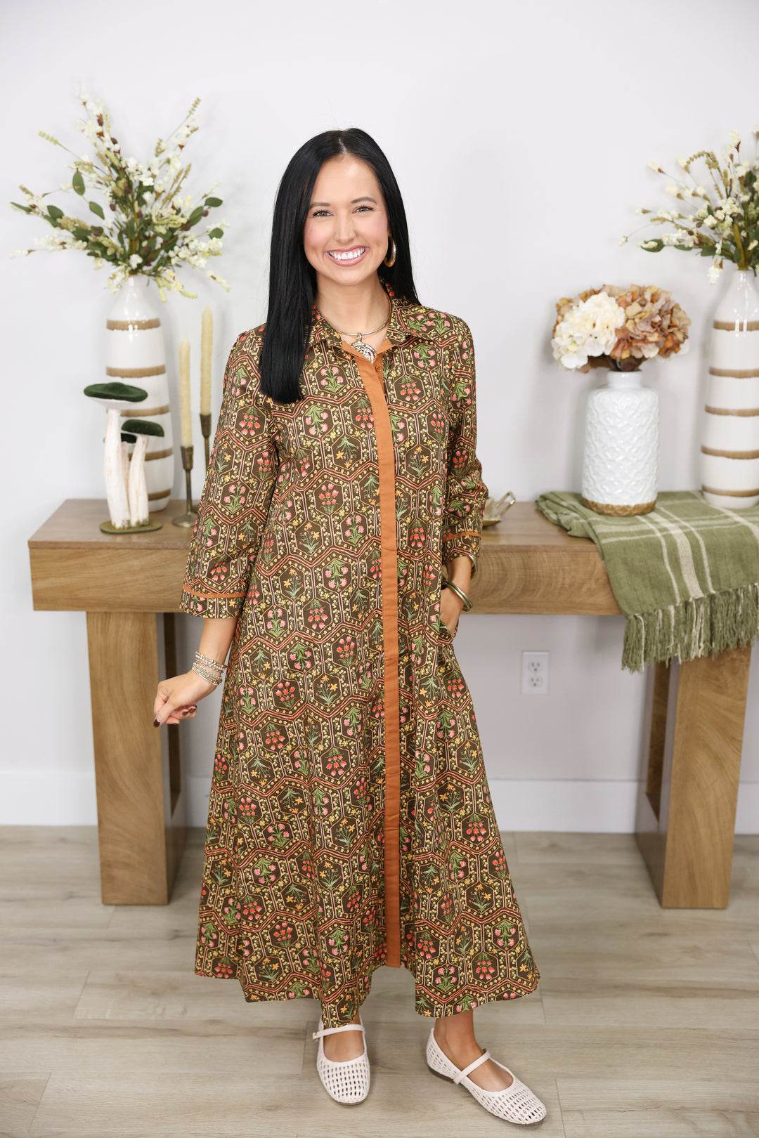 Falling for Florals Dress "Olive/Toffee"