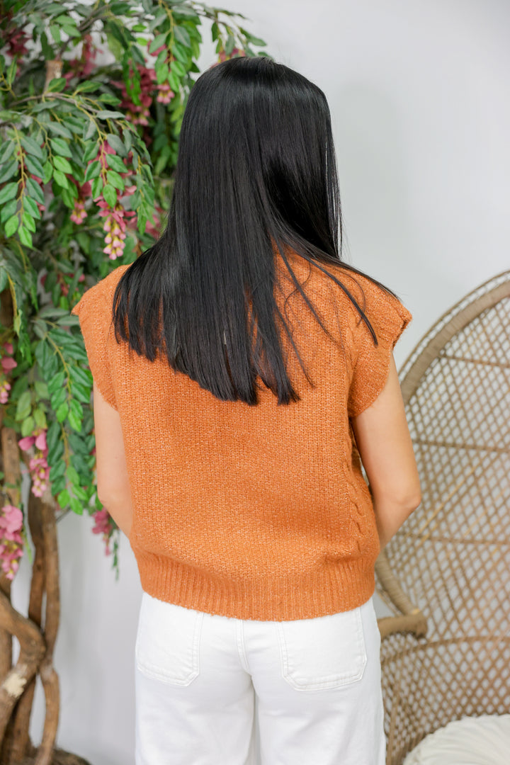 Solid Cap Sleeve Mock Sweater Knit Top "Camel"