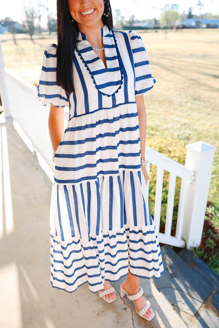 Sally Stripes Midi Dress "Navy"